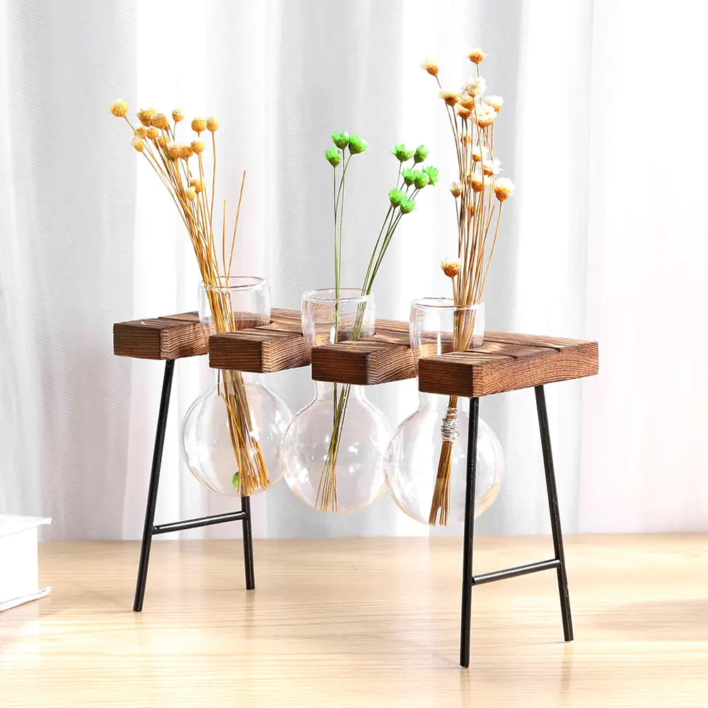 Glass And Timber Hydro Vase